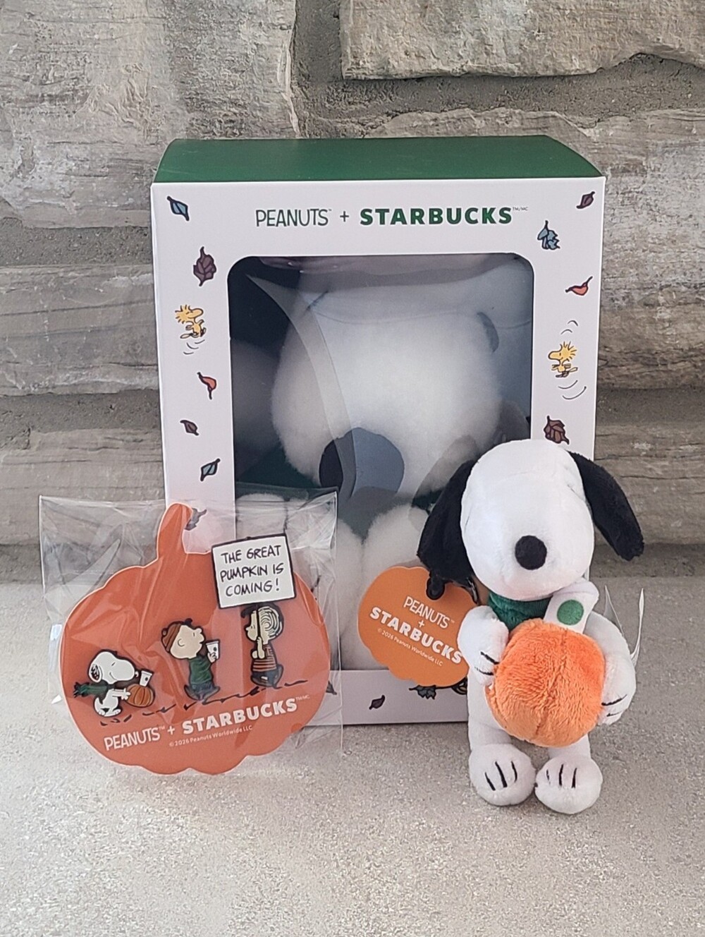 Starbucks x Snoopy Plush, Keychain & Pin Set